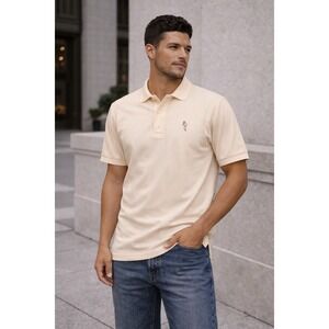 Greg Norman Play Dry Mens m Pale Yellow Short Sleeve Golf Polo Shirt Shark Logo